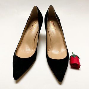 FSJ Pointed Toe Mid Stiletto Heel Slip On Pumps